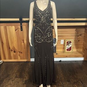 Chic Embellished Brown Maxi Dress